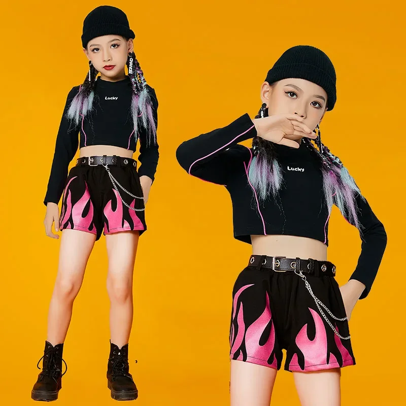 Girls Jazz Dance Long Sleeve Top Skirt Children's Cool Costume Set Children's Hip Hop Street Dance Clothing Autumn and Winter