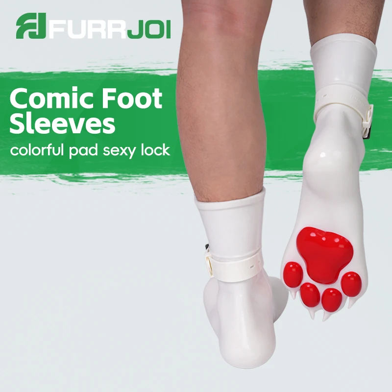 

Furrjoi силиконовые собачьи лапы с завязками-белая основа, латексные пушистые фетиш-сапоги, красочный меховой костюм для аниме, костюмы для косплея