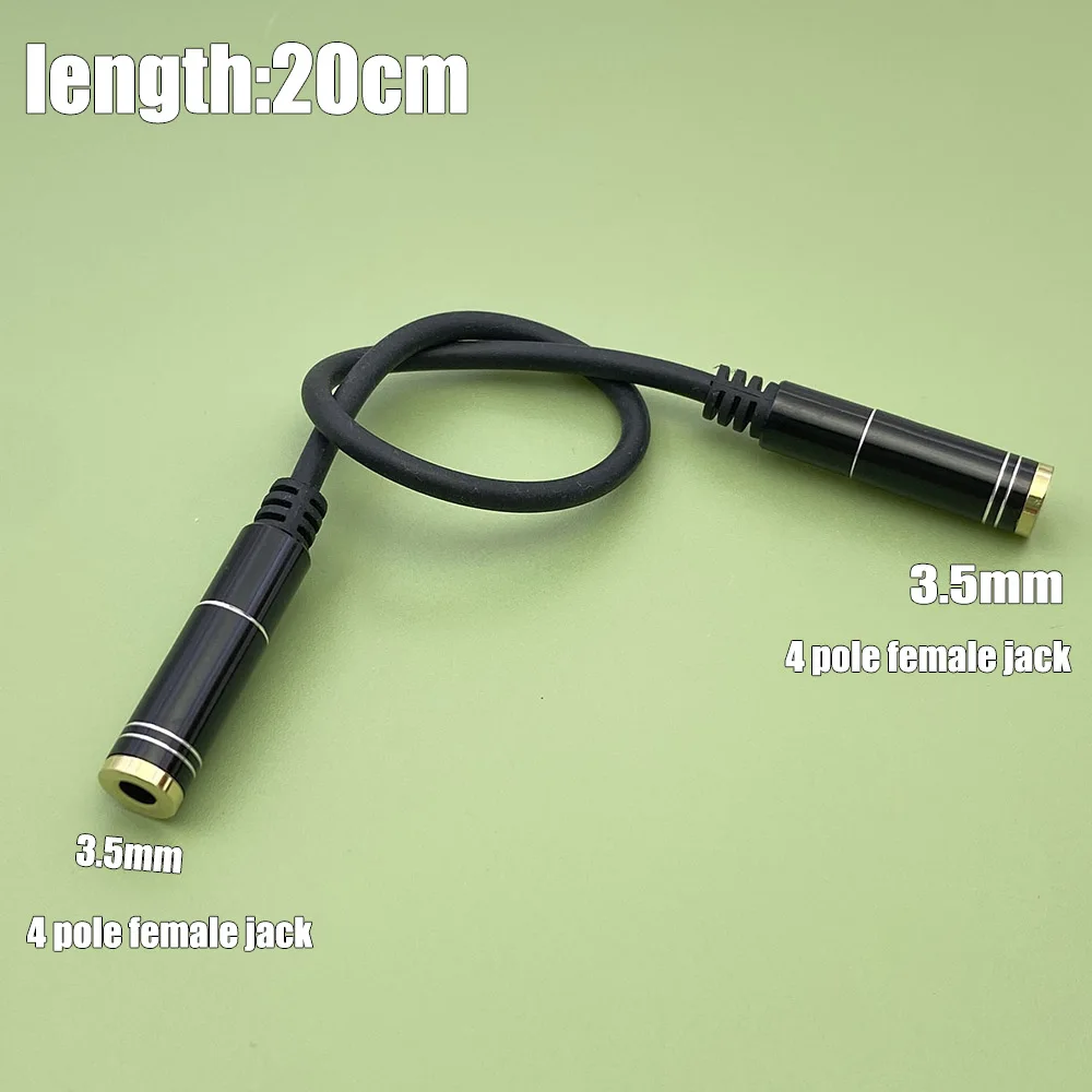 20cm 3.5mm Female to Female 4-Pole Extended Audio Straight Through Phone Headphone Cable Compatible with 3-Channel Voice Calls