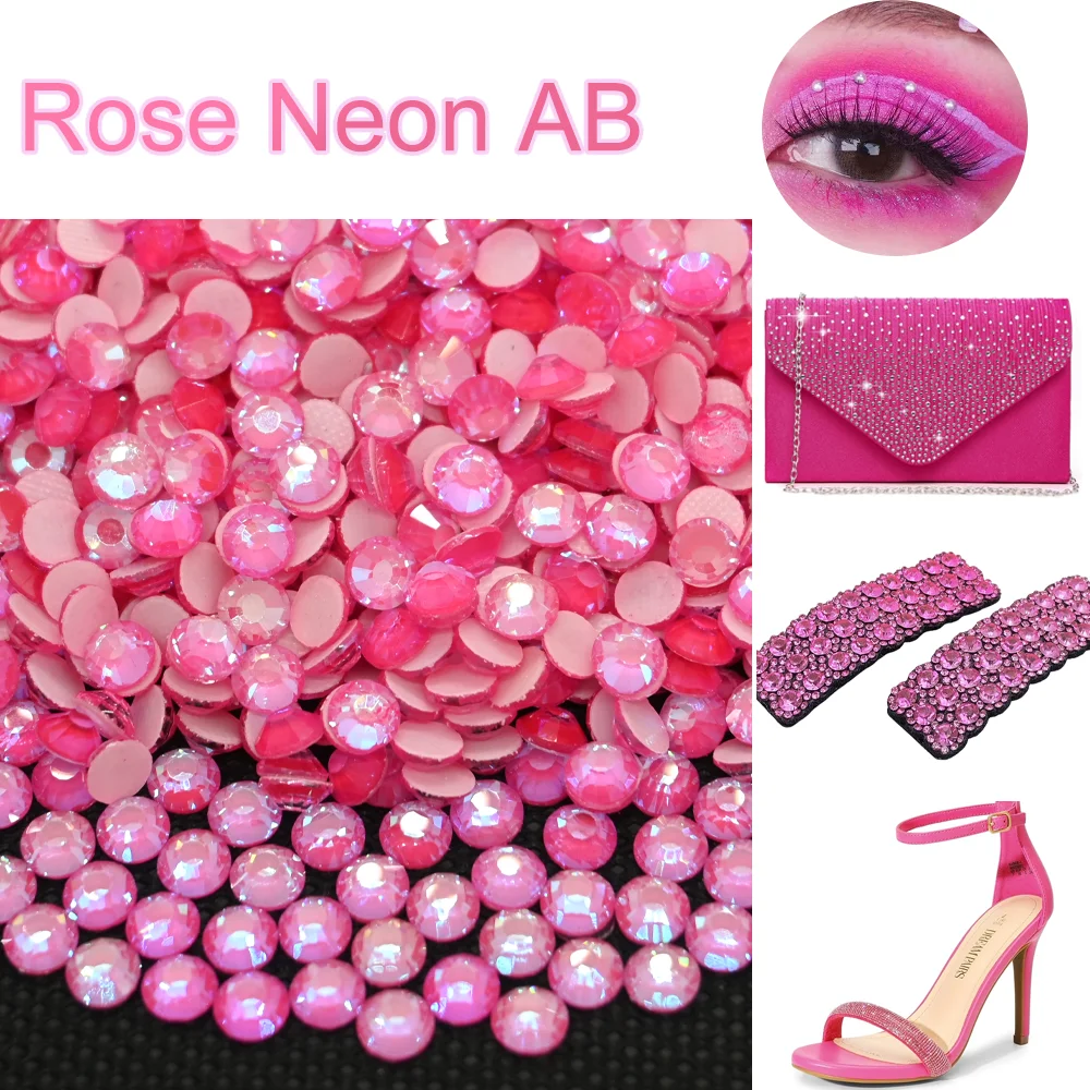 Rose Neon AB Hotfix Rhinestones Shiny Fluorescence Glass Flatback Iron on Crystal стразы For Garment Decorations