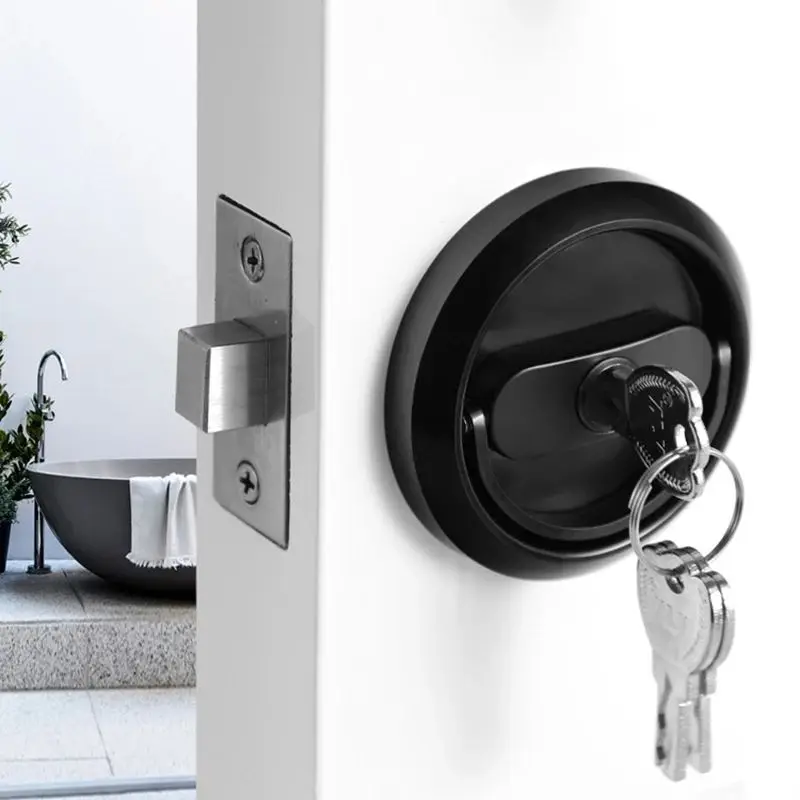 HOT 304 Stainless Steel Cup Handle Recessed Door Locks Invisible Hidden Entrance Privacy Door Knobs Lock Double Hook Lock +Keys