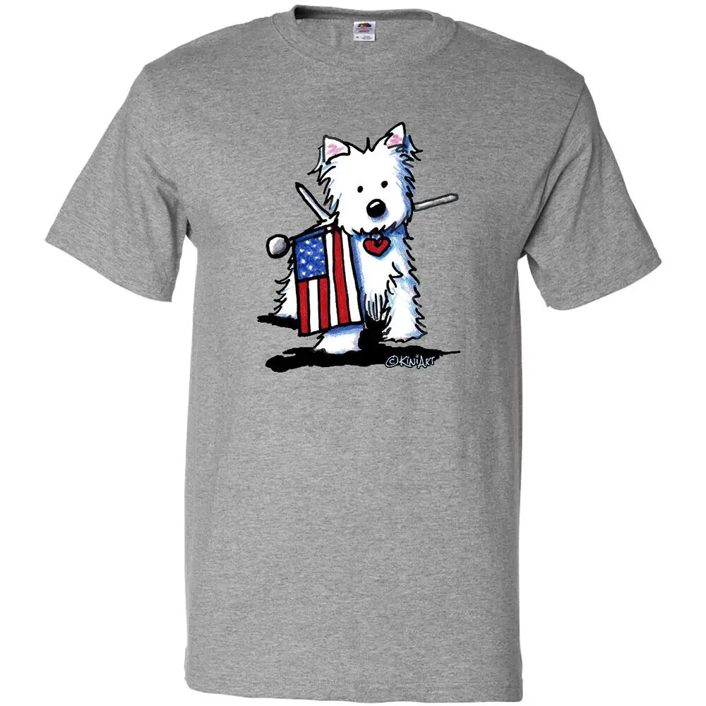 US Flag Westie T-Shirt - KiniArt Patriotic West Highland Terrier Dog Unisex T-shirtsCotton Luxury Brand Vintage Oversized