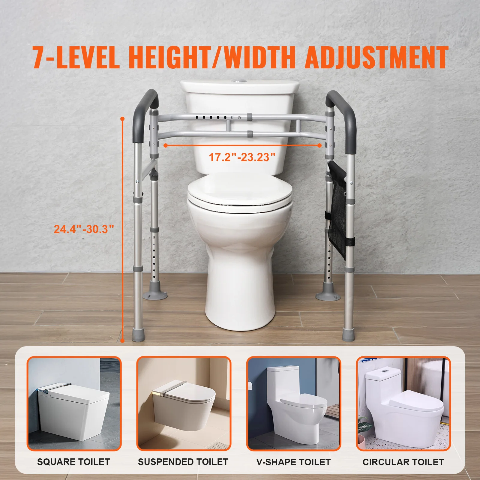 VEVOR Toilet Safety Rail 300LBS Foldable Toilet Seat with Non-Slip Handles Reinforced Aluminum Alloy Tube Fit for the Injured