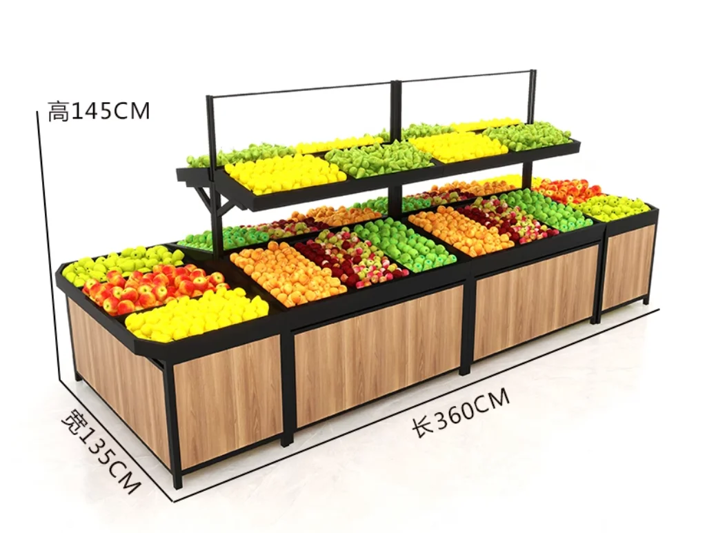 Imagem -05 - Prateleira de Exposição para Frutas e Vegetais Prateleira de Aço e Madeira para Supermercado Loja Fresca Lugar