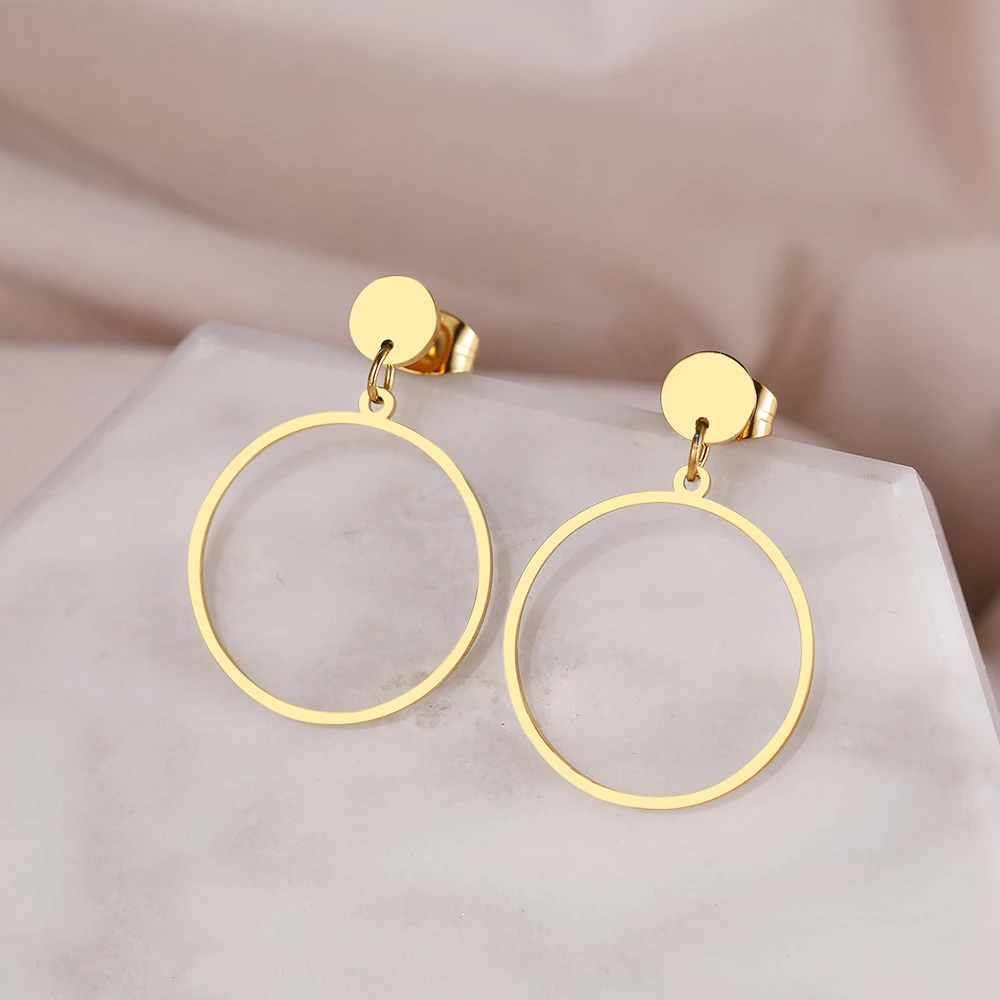 Stainless Steel Earrings New Classic Simple Geometric Circle Pendant Fashion Earrings For Women Jewelry Goth Trend Fine Gifts