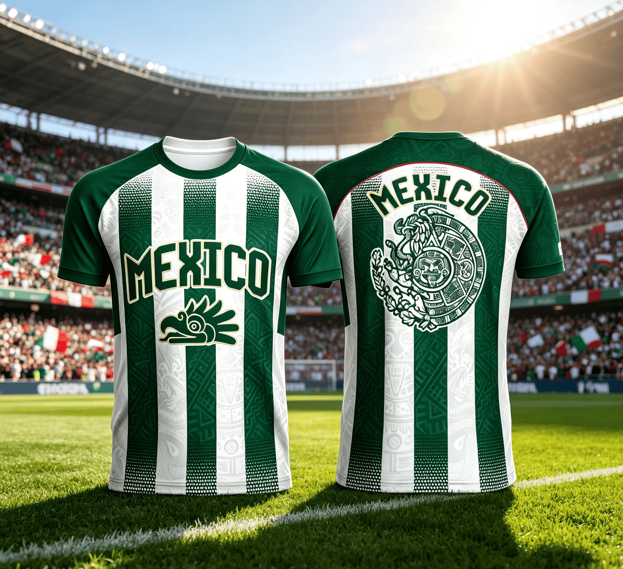 Mexico Green White Striped Soccer Jersey, Quick Dry Breathable Fan Football Shirt