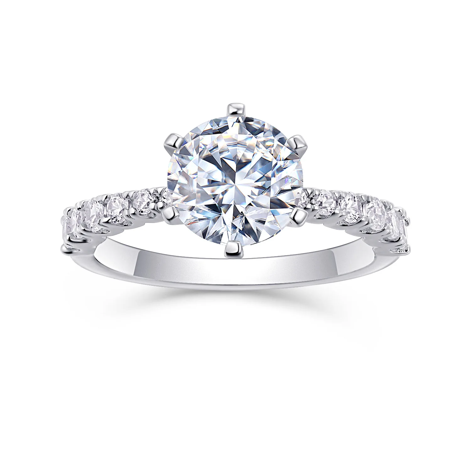 Moissanite Ring, 925 Silver, D Color VVS1, 2ct Classic 6 Prong, Couple Ring, Light Luxury Engagement, Anniversary Fine Jewelry Gifts for Wife Women Girls Friends Cert Quality