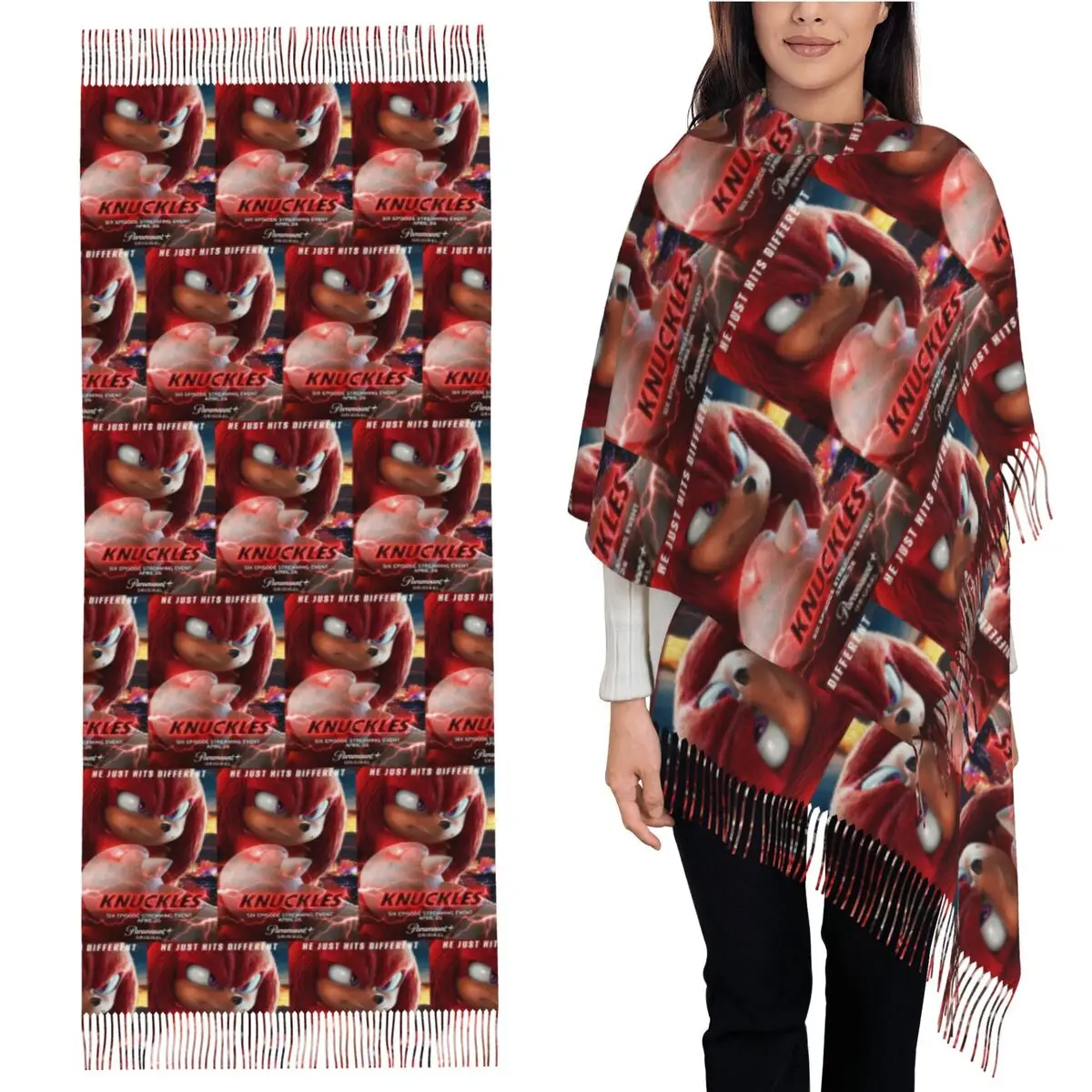 

Knuckles The Echidna Sonic The Hedgehog Scarf Tassel Scarves for Women Soft Warm Shawls and Wraps Long Fall Winter Shawl Wrap