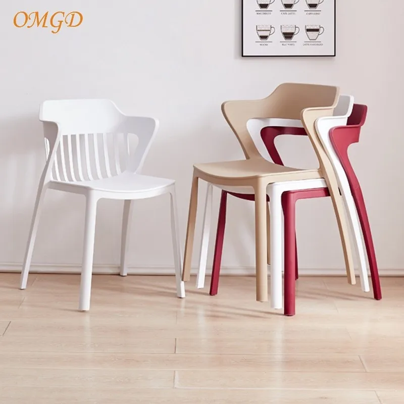 OMGD-silla escandinava de plástico para el hogar, asiento grueso de comedor simple, silla de cuerno de buey, taburete con respaldo, silla de ocio,