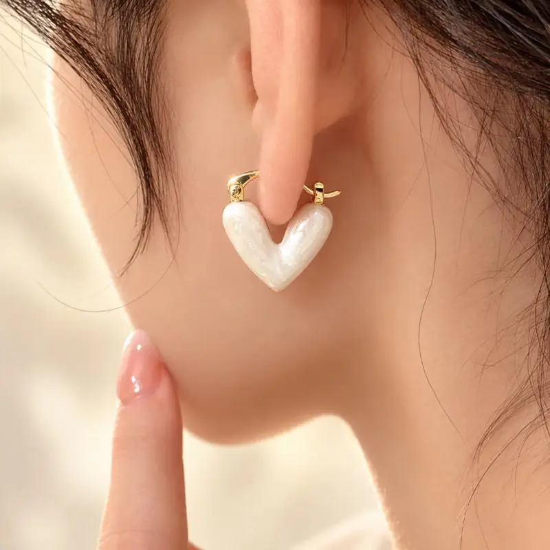 Heart Huggie Hoop Earrings, Glossy Love Heart Drop Earrings, Cute Statement Earrings for Women, Trendy Gift Jewelry