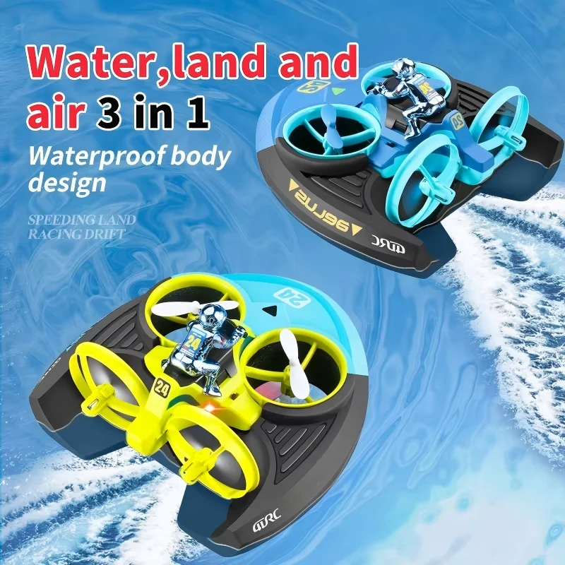 Land sea and air three-in-one remote control aircraft unmanned helicopter speedboat, drift car, amphibious hovercraft toy
