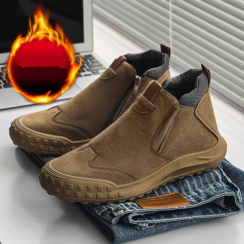 

Модная мужская зимняя обувь цвета хаки, плюшевая теплая хлопковая обувь с высоким берцем, мужские удобные слипоны, мужские повседневные ботинки botas para hombre