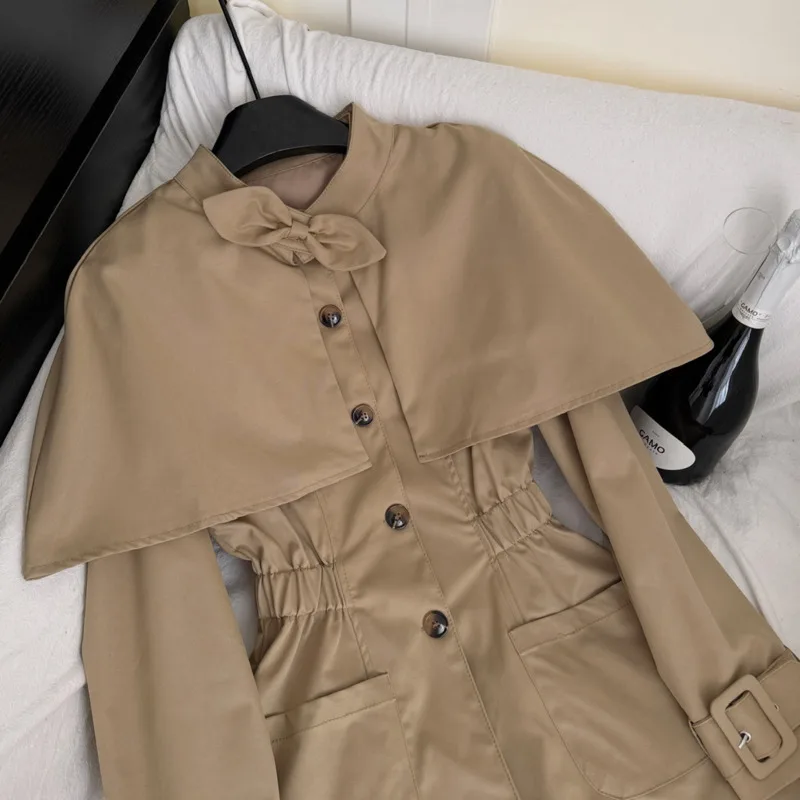 HKSH Herbst Neue Frauen Graben Mantel Zwei-Stück Set Einreiher Taschen Taille Cinching Abnehmbare Cape Koreanische Chic Kleid HK11847