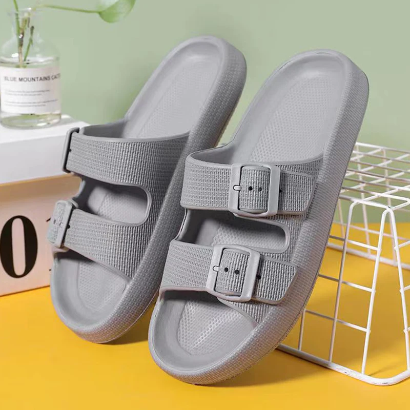 Adjustable Buckle Slippers for Men Summer 2023 Thick Bottom Non-Slip Platform Sandals Man Comfortable Soft Sole Beach Shoes Male