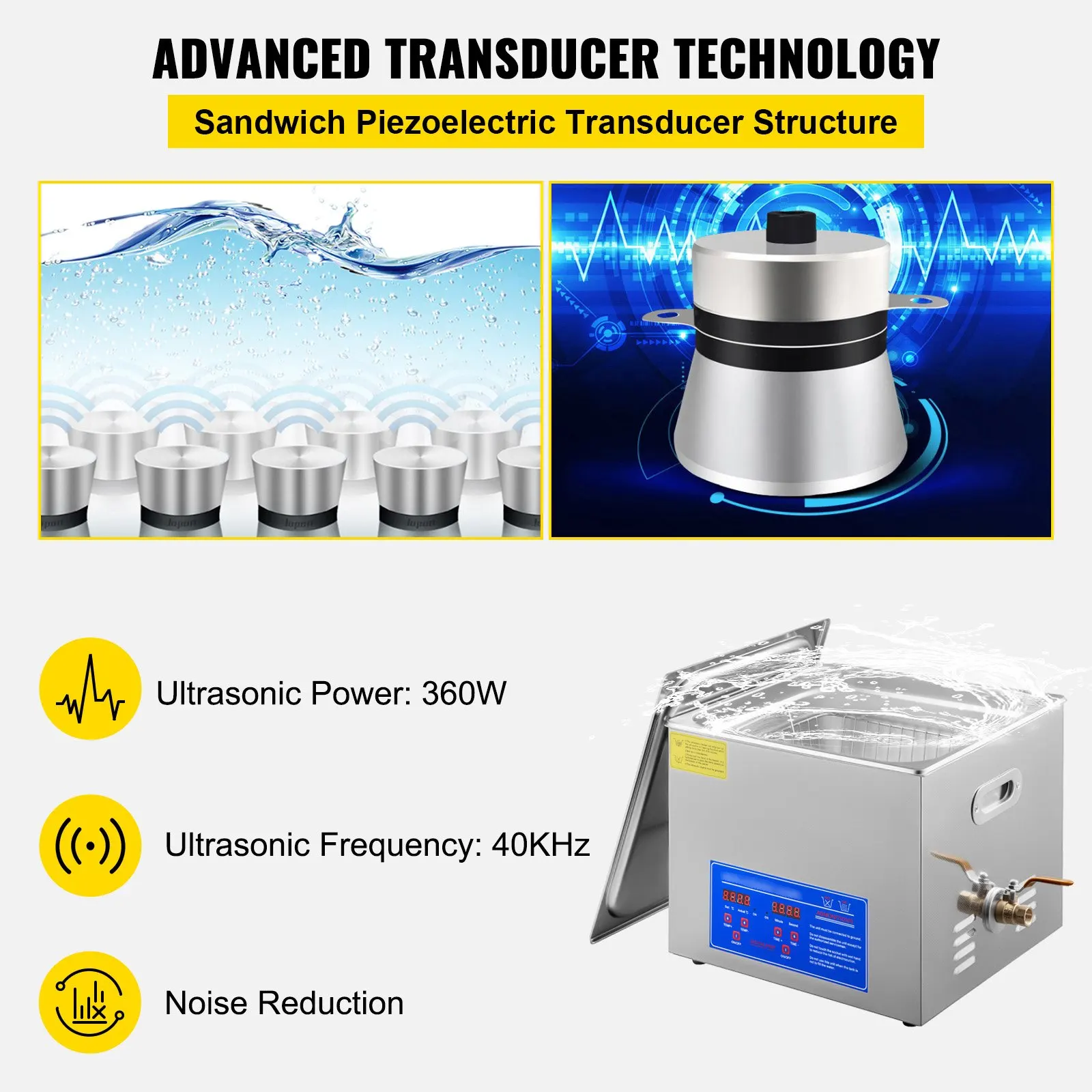 SIHAO 15L Ultrasonic Cleaner Machine Stainless Steel Ultrasonic Cleaning Machine Digital Heater Timer Jewelry Cleaning for Home