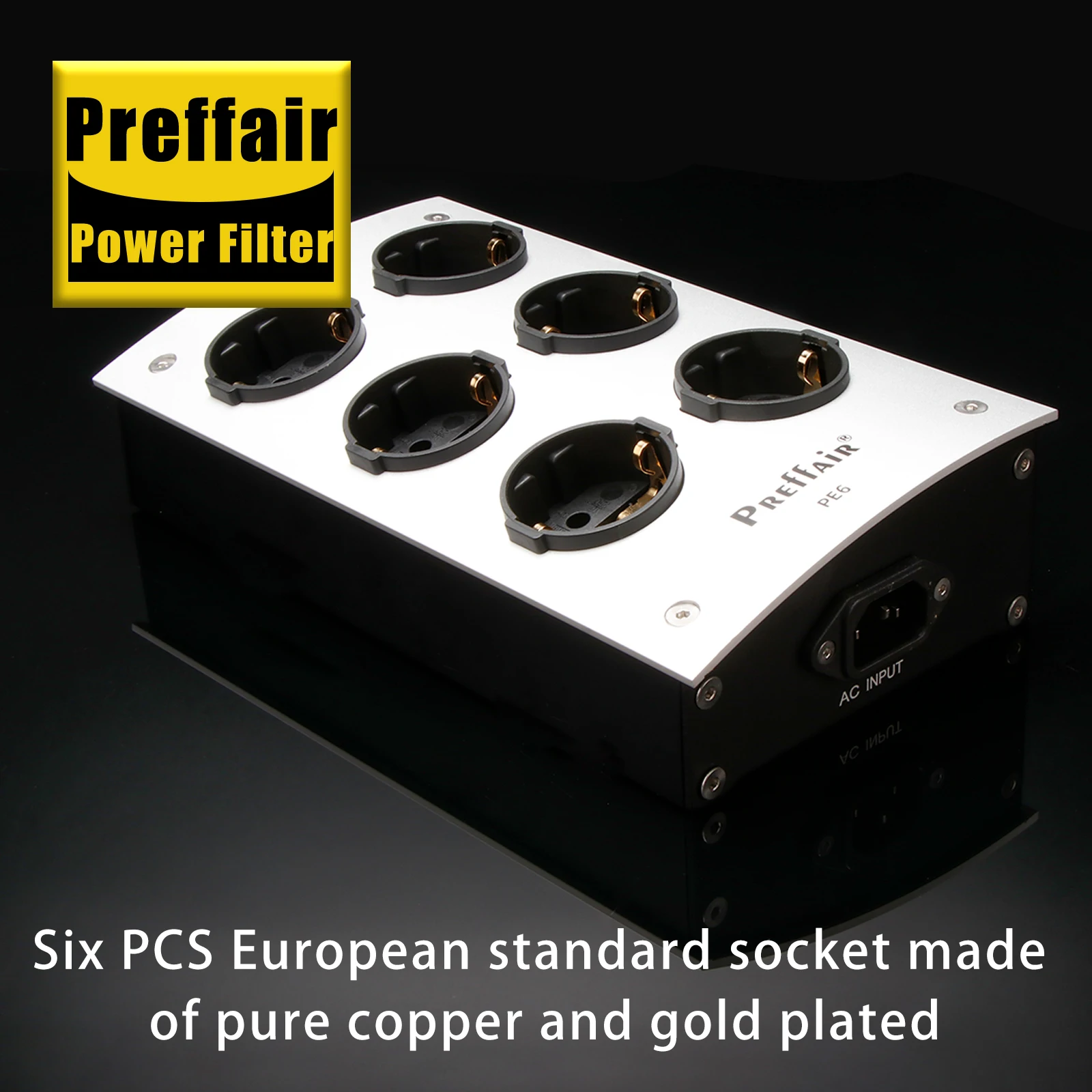 

Preffair PE6 EU Schuko Power Distributor with IEC Inlet: 125-250V, 16A Capacity for Clean Audio Signal Transmission