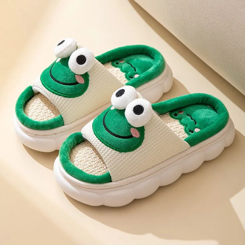 Hot Sale Women Milk Cow Linen Slippers Four Seasons Men Indoor Sandals Adults Cartoon Slides Couples Cute Breathable Home Shoes