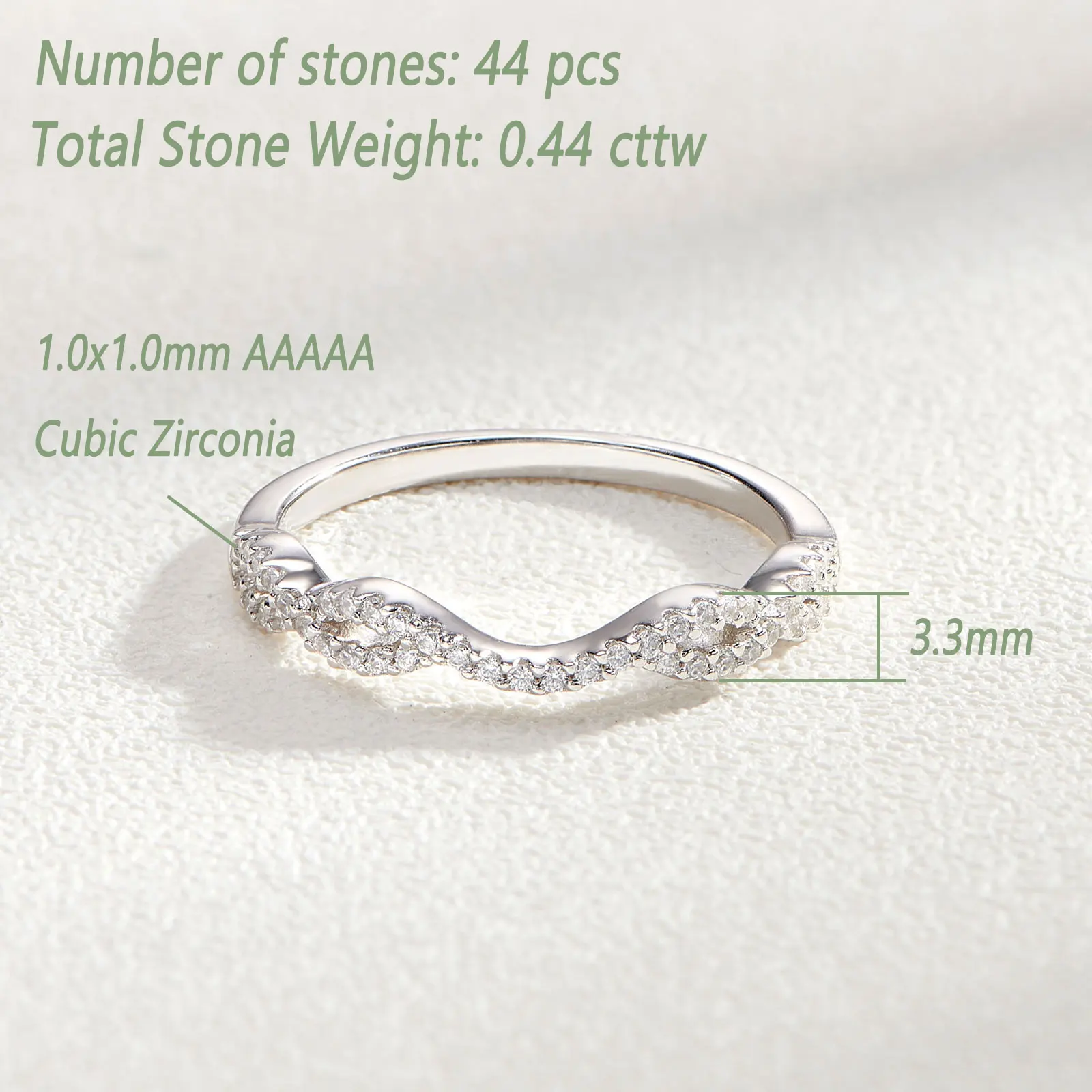 Newshe 925 Silver Half Eternity Ring Wedding Bands for Women White Yellow Gold Stacking Twisted Infinity AAAAA Cubic Zircon