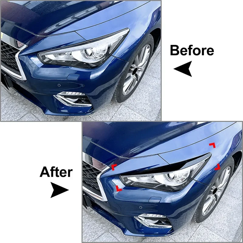 Car headlight headlamp eyelids eyebrow cover decorative trim for Infiniti Q50 Q50s Q60 2014-2023