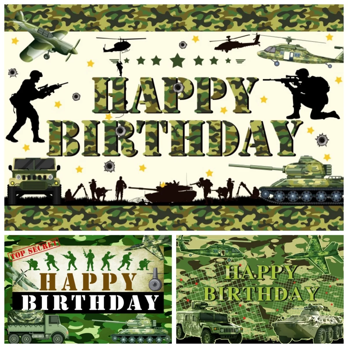 Army Soldier Camouflage Theme Background for Photographs Boys Happy Birthday Party Decoration Photography Backdrop Photo Props