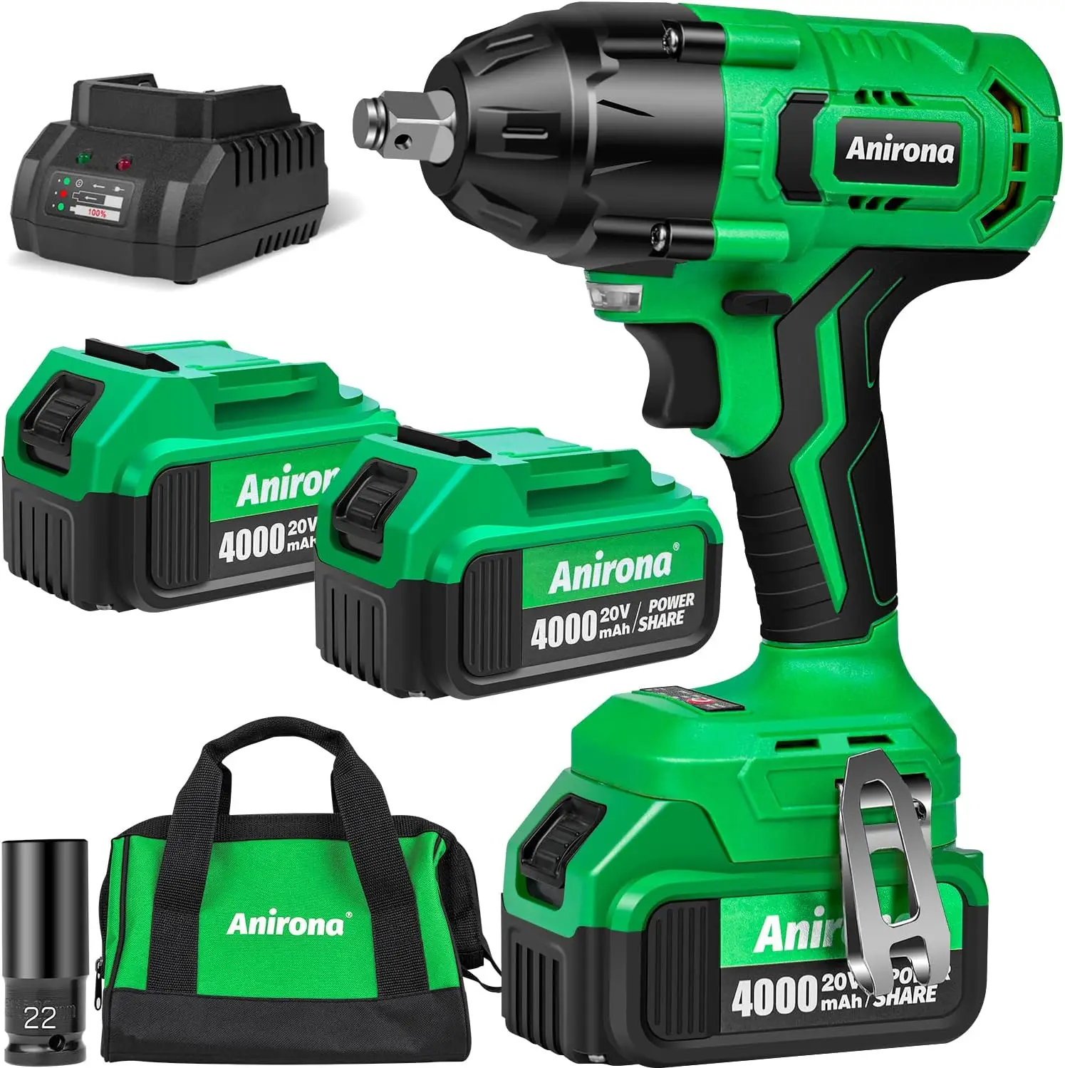 

600N.M/442 FT-LBS Cordless Impact Wrench, 1/2 Impact Gun with 2 * 4Ah Li-ion Battery and Max 3600RPM, 20V Power Impact Wrenches