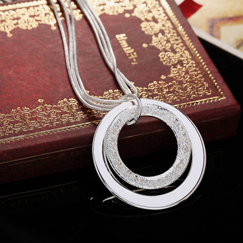 

925 Sterling Silver 18-Inch Snake Chain O-Shaped Frosted Pendant Necklace For Woman Fashion Wedding Party Charm Jewelry