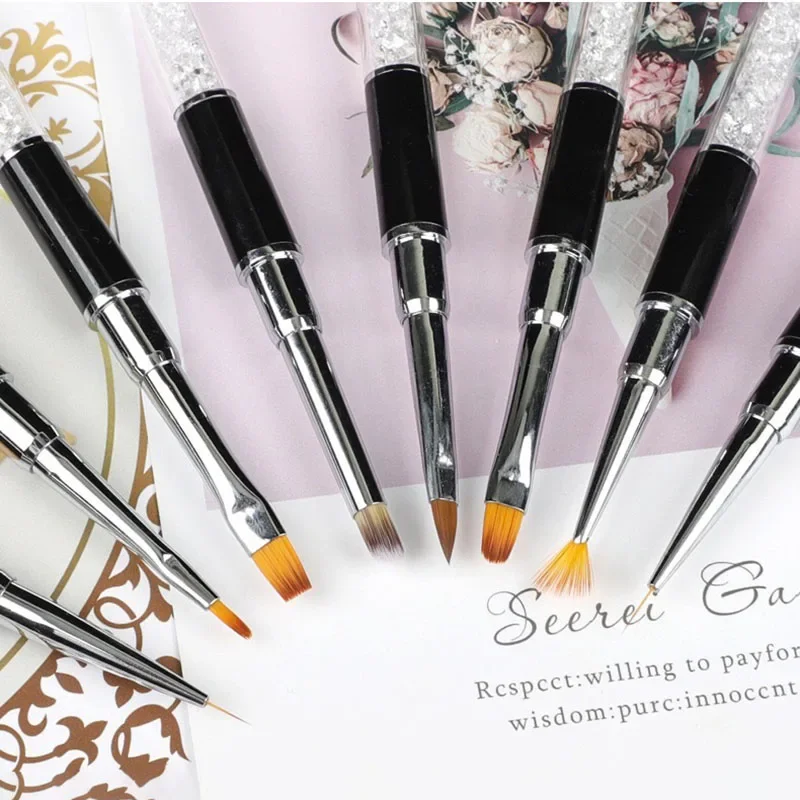 Set di pennelli per design artistico con asta di diamante per fototerapia, gel UV, kit di penne per nail art, strumento per manicure con penna da disegno per intaglio della linea delle unghie