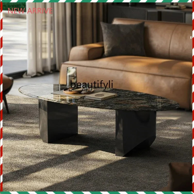 

V132 Natural platinum diamond luxury stone coffee table household light luxury high-end suspension oval coffee table