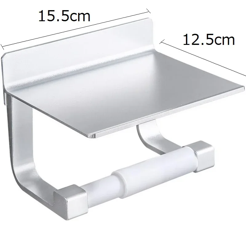 Aluminum Toilet Paper Punch Free Holder with Phone Shelf Wall Mounted, Bathroom Accessories Tissues Roll Dispenser