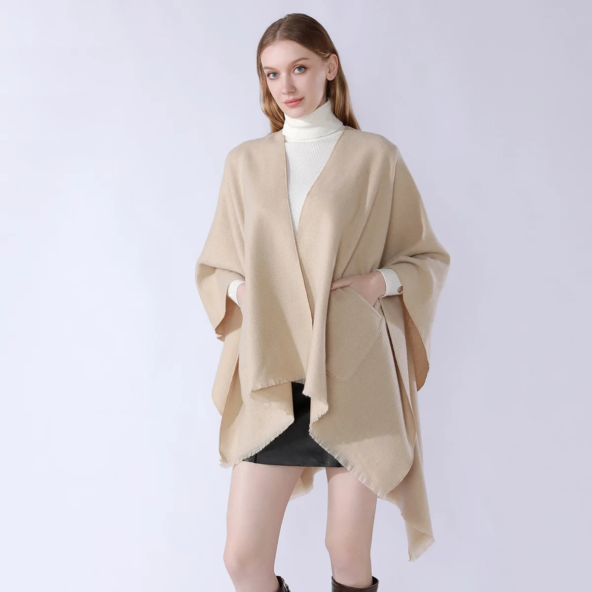 New cross-border Europe and the United States pure color shawl simple pocket warm Cape Europe and the United States high-end tra