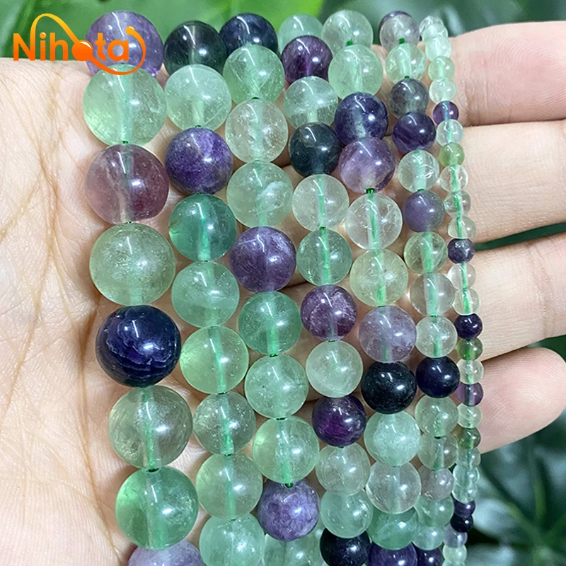 

Natural Smooth Green Fluorite Stone Round Loose Beads For Jewelry Making DIY Handmade Rings Bracelets 15'' Strand 4/6/8/10/12mm