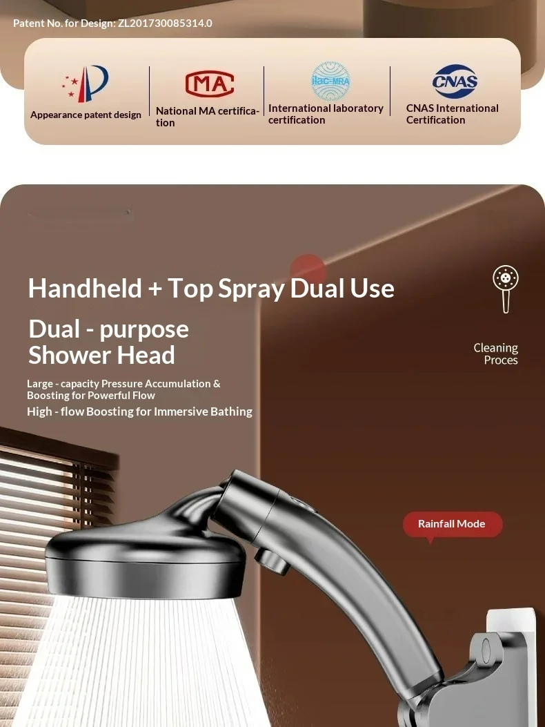 Verstellbarer Handbrausekopf mit Hochdruck-Duschsprüher und Ein-Klick-Wasserstopp-Düse für Haushalt und Badezimmer – Detail 2