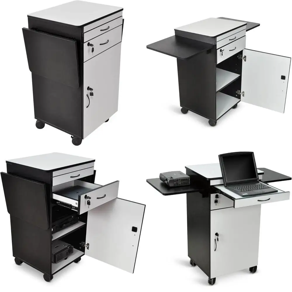 

Деревянная тележка для мультимедийной рабочей станции Luxor 38, высокий WPSDD3 с прочным черным/серым ламинатам