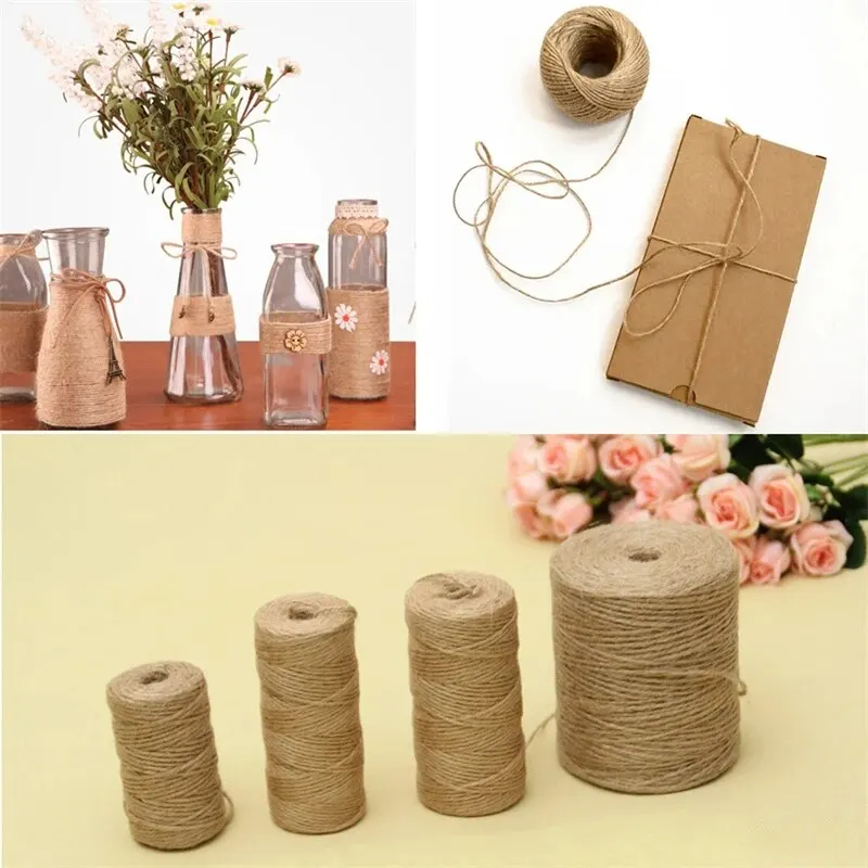 50/100M 2mm Natural Jute Rope String Ribbon Crafts DIY Vintage Jute Cord Twine Thread Sewing Party Wedding Home Decortion