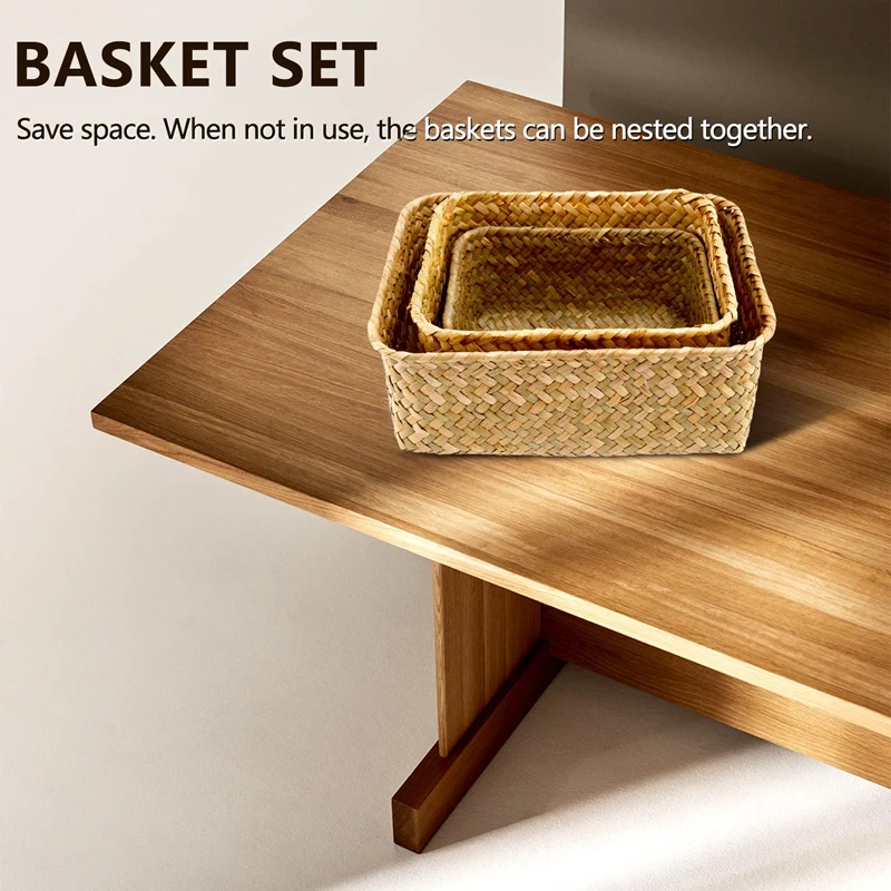 Enjoy New Seagrass Storage Basket, Multisize Handmade Rattan Shelf Baskets & Home Storage Bins Baskets For Decoration