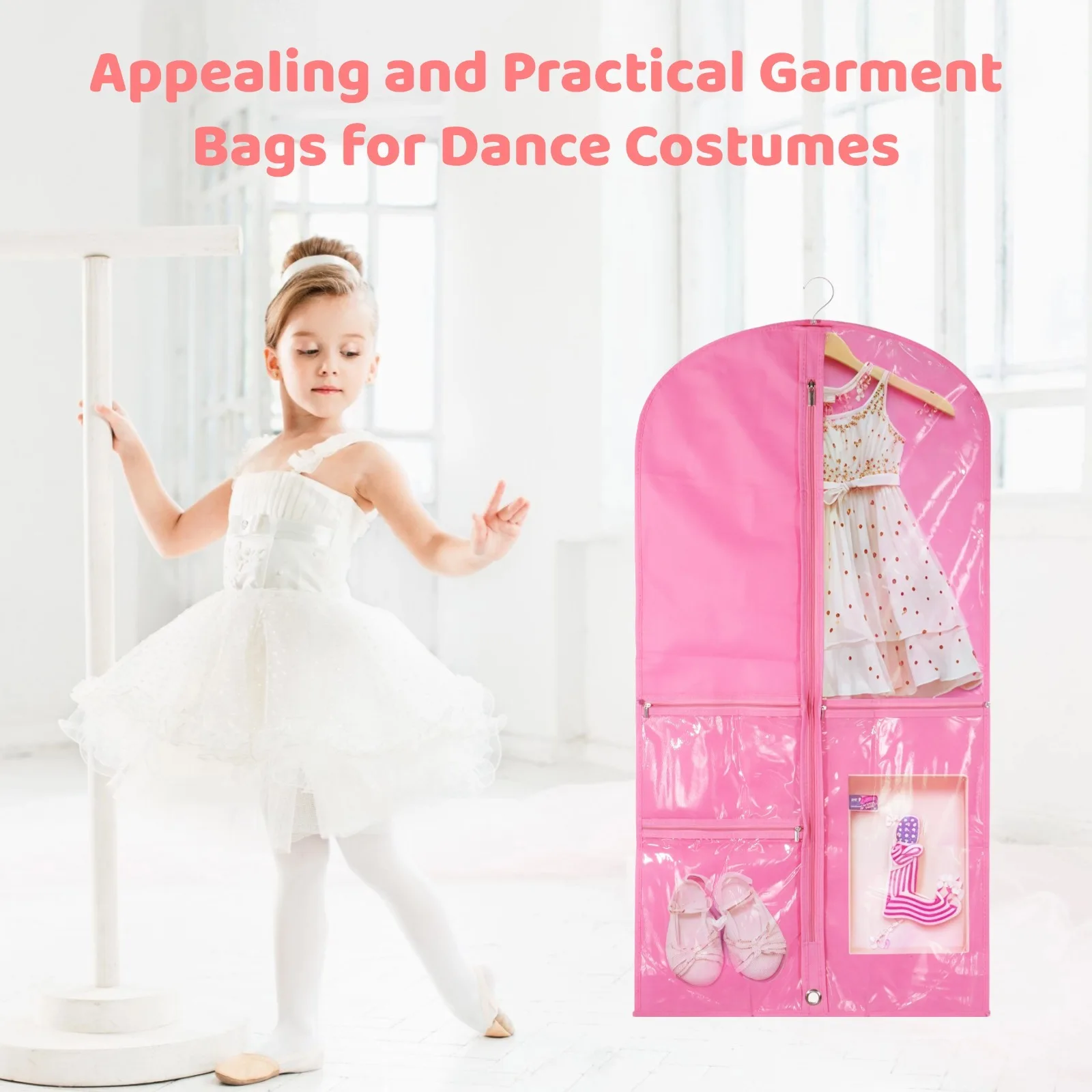 4Pcs Garment Bags For Dance Costumes Foldable And Portable Dance Garment Bags Dance Costume Garment Bags With 4 Pockets Zipper