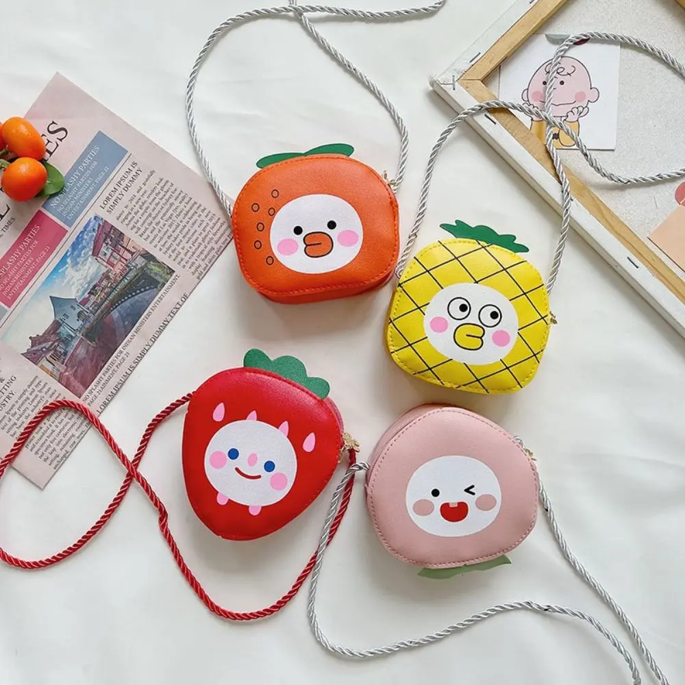 Kawaii Mini Abacaxi Cartoon Coin Purse para crianças, fruta, pêssego, laranja, bolsa de ombro, bolsa crossbody