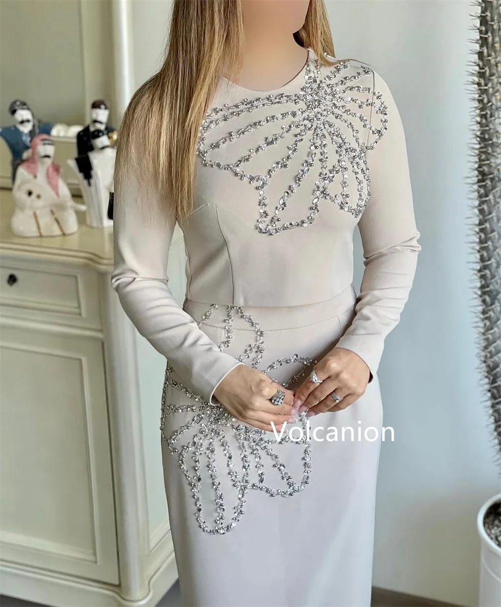 Customized Jersey Pattern Sequined Straight O-Neck Midi Dresses Bespoke Occasion Party Formal Simple Matching