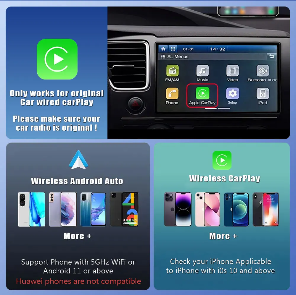 NEW Wireless CarPlay Android Auto Wireless Adapter Smart Mini 2in1  Box Plug And Play WiFi Fast Connect Universal For Nissan