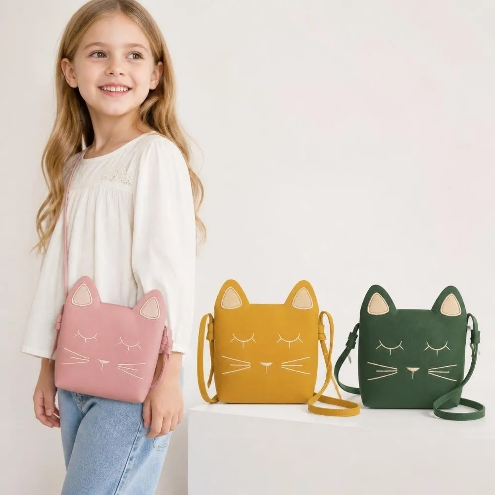 Fashionable Mini Crossbody Bag Frosted Leather Cat Pattern Shoulder Bag Large Capacity Messenger Bag Girl Children - view 5