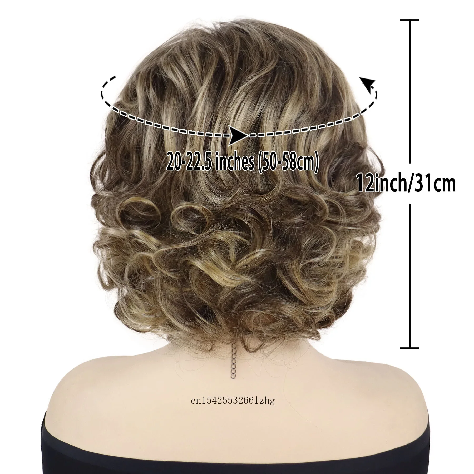 GNIMEGIL Synthetic Women's Curly Wig with Bangs Short Bob Wig Mix Blonde Hair Daily Cosplay Halloween Party Elegant Mommy Wig