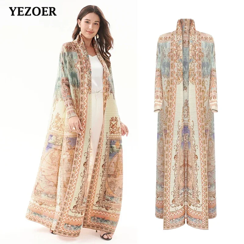

Miyake Pleated Print Foldable Collar Women's Long Sleeve Robe 2025 New Winter Original Design Fashion Cardigan Coat