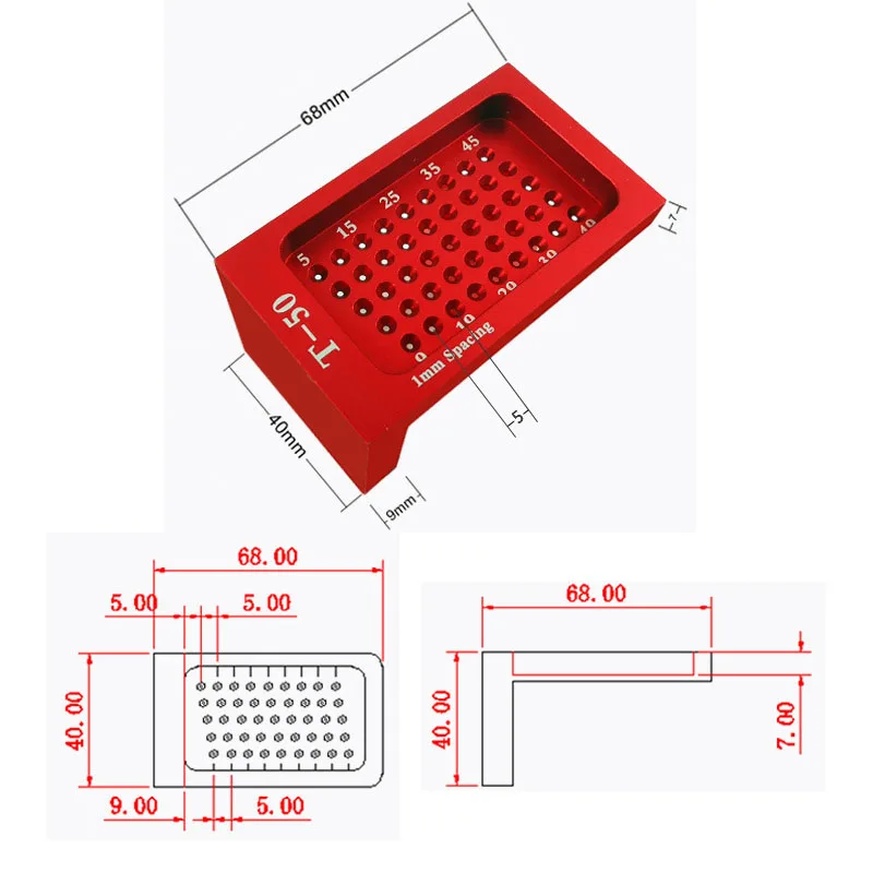 Woodworking Scribe 50mm T-type Hole Scribing Ruler Aluminum Alloy Line Drawing Marking Gauge DIY Measuring Tools Carpentry Ruler