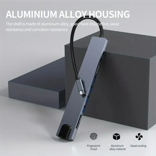 Imagen 2 del producto Estación de acoplamiento 10 en 1 USB C HUB 4K30Hz tipo C a HDTV Compatible con RJ45 Ethernet PD100W para MacBook iPad Huawei Samsung Phone