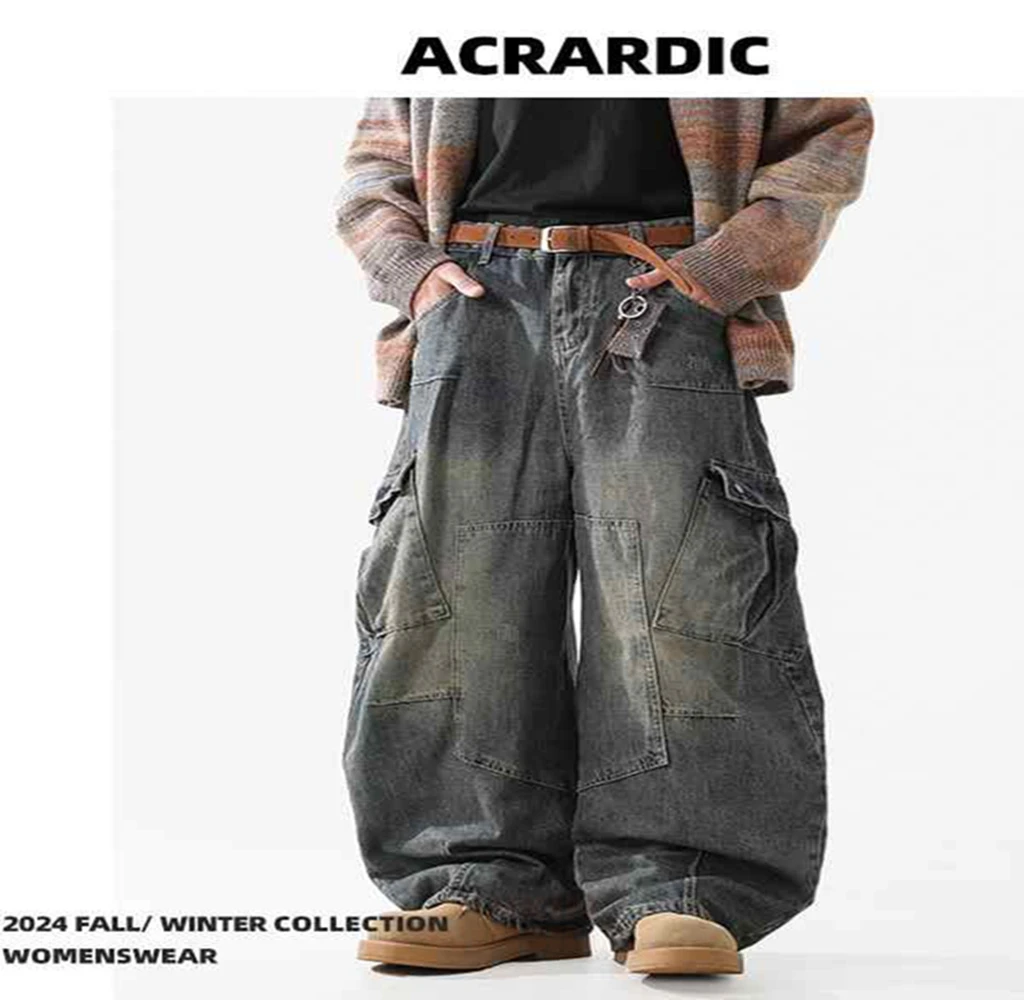 

American Vintage High Waist Straight Blue Jeans Women's Casual High Street Pants Baggy Y2K Wide Leg Grunge Washed Denim Trouser