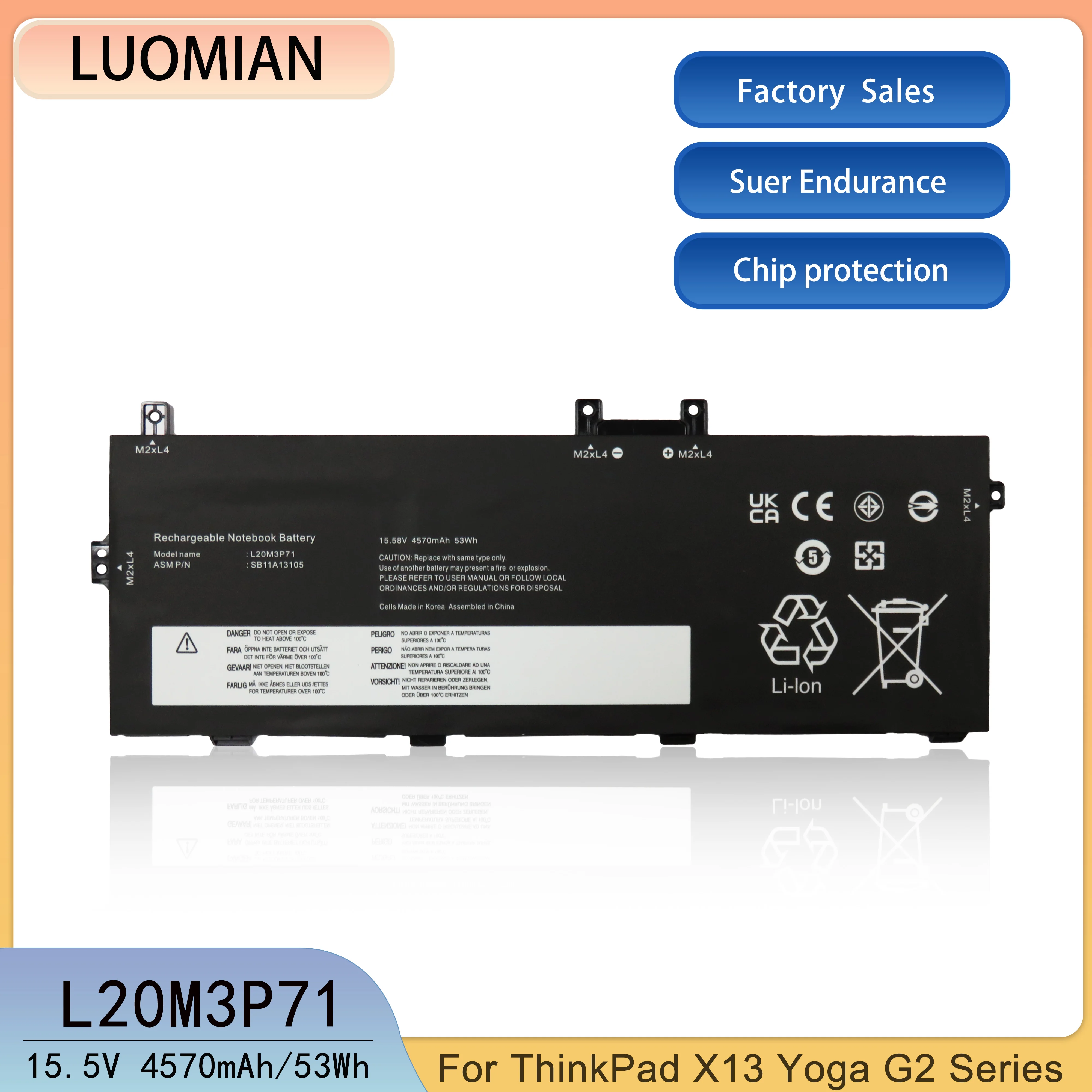 Laptop Battery L20M3P71 for Lenovo ThinkPad X13 Yoga G2 L20M3P71 L20C3P71 5B11A13108 5B11A13107 SB11A13105