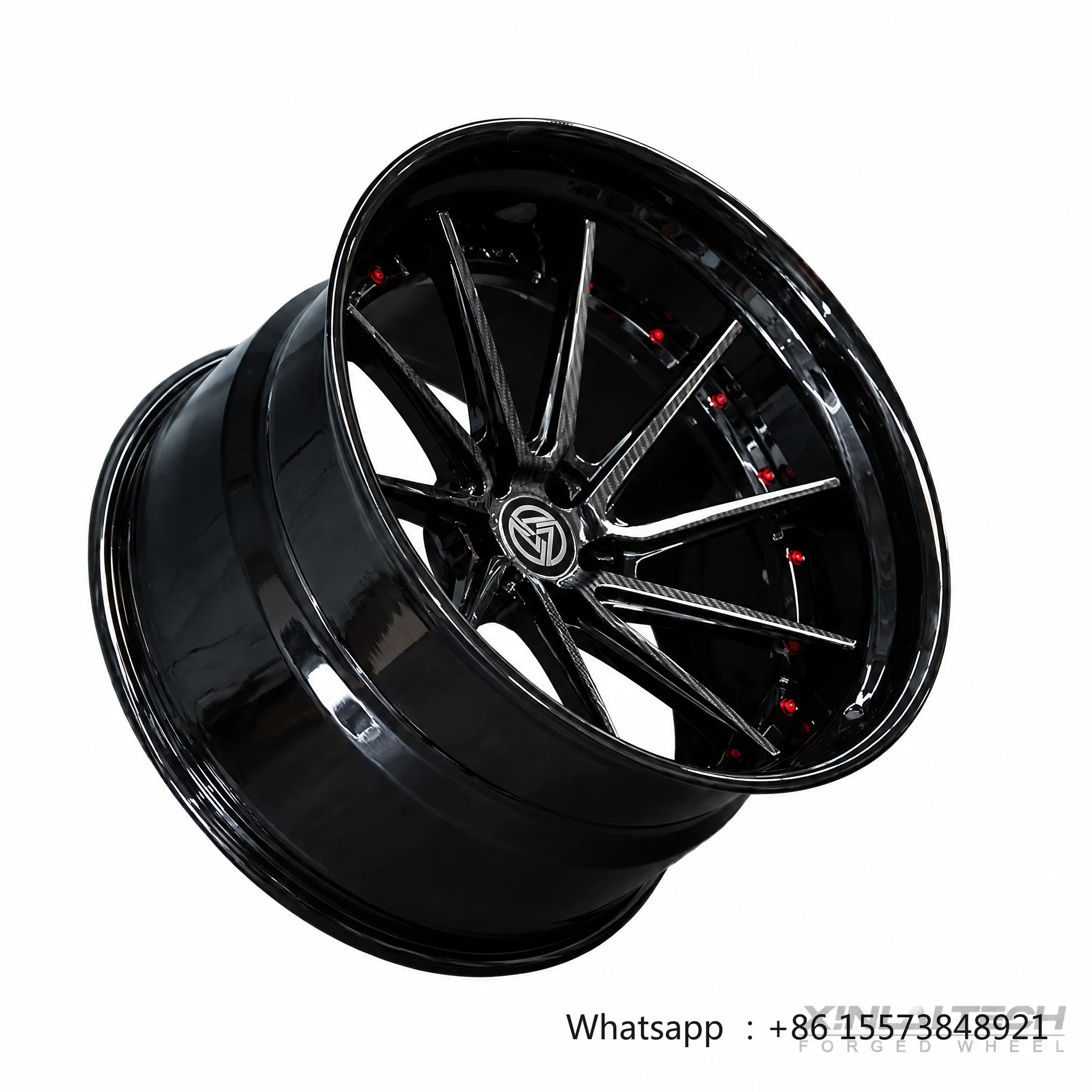 Custom Forged Wheels 18 19 20 21 22 Inch Deep Concave Gloss Black Carbon Fiber Rims With Red Rivets for Car OEM Wholesale