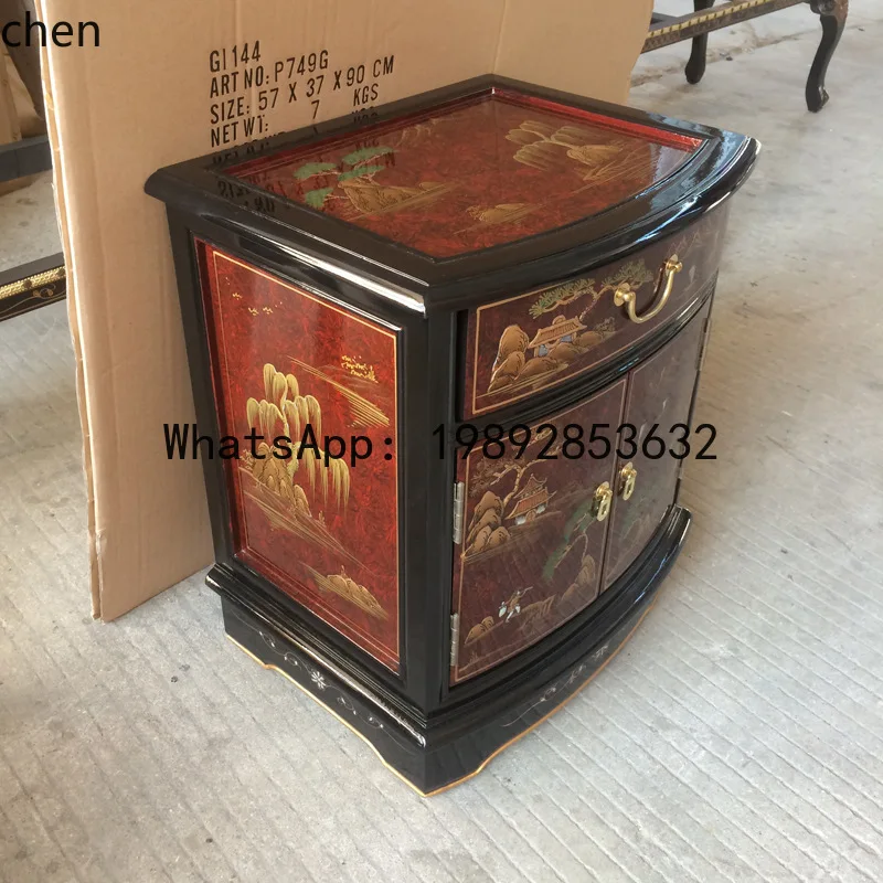 YFY  Piano Lacquer Shell Corner Table Glossy Bedside Cabinet Ming Qing Classical Painted Furniture Living Room Storage Cabinet