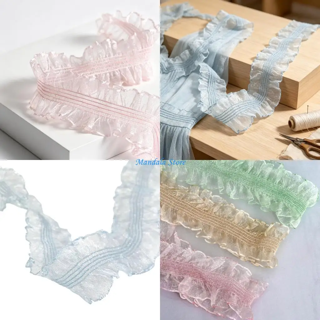 U2JC 10Yards Crimped Organza Ruffle Ribbon for Dressmaking Sewing and Home Decoration