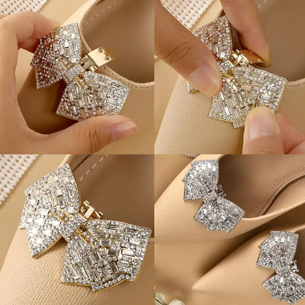 1 قطعة أحذية الزفاف لامعة ديكور الانحناء الأحذية الديكور مقاطع انفصال إبزيم حذاء عالية الكعب اكسسوارات الفتيات الأحذية الحلي